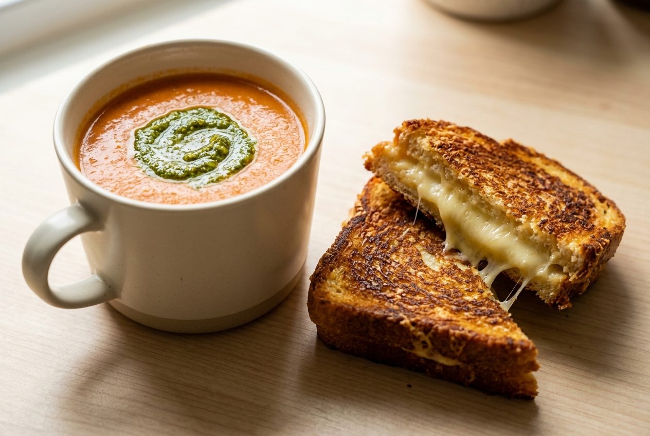 Upgraded Tomato Soup and Grilled Cheese